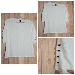 Ali Mile White Tunic Top With Black Button Accent Layered On Sleeves Size 1X